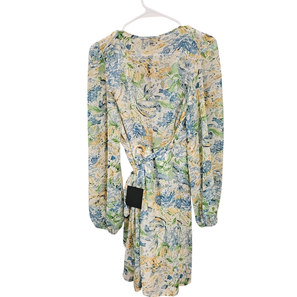 Lulus Floral Wrap Mini Long Sleeve Vneck Dress - Picture 3 of 7